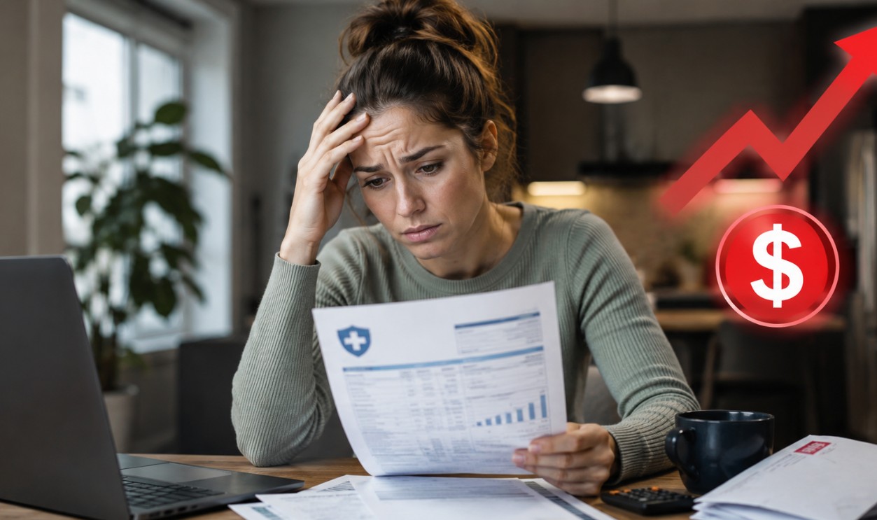 worried woman looking at bills increase