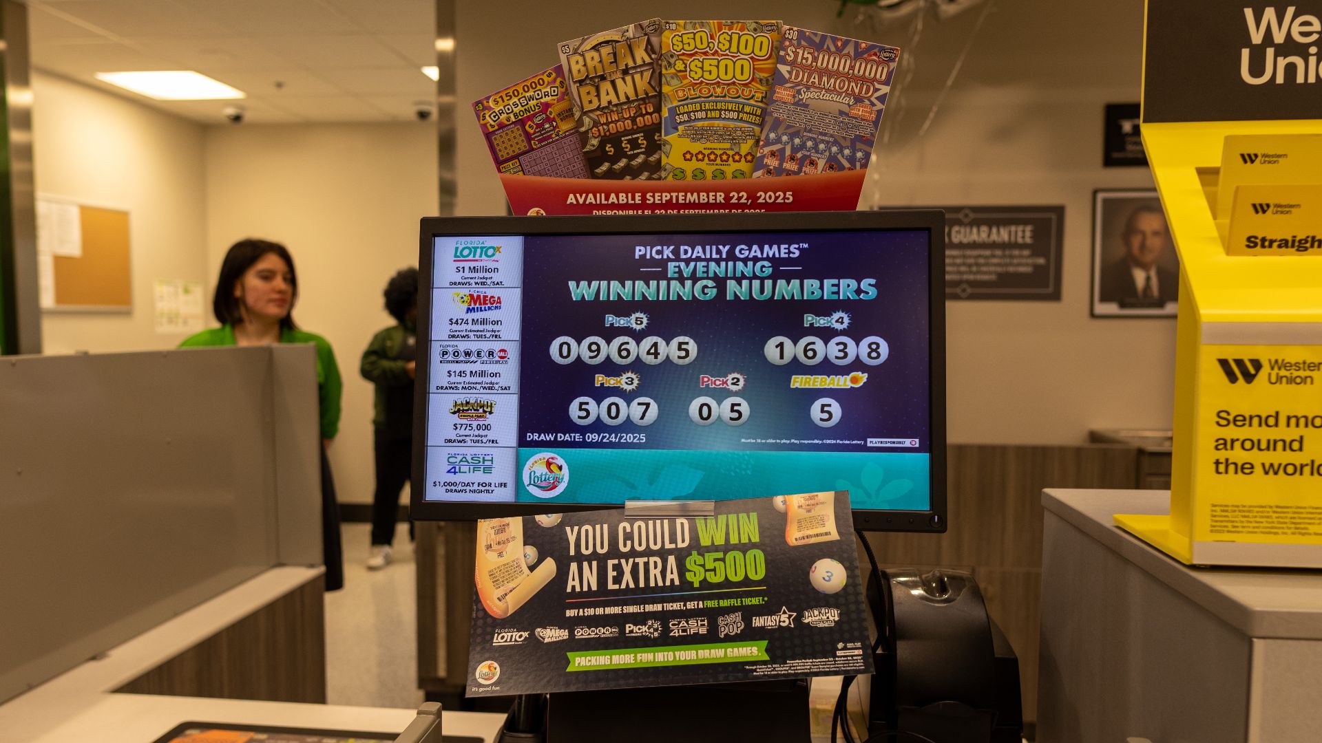A Florida Lottery booth at the Customer Service section of a Publix store in Orlando, Florida.