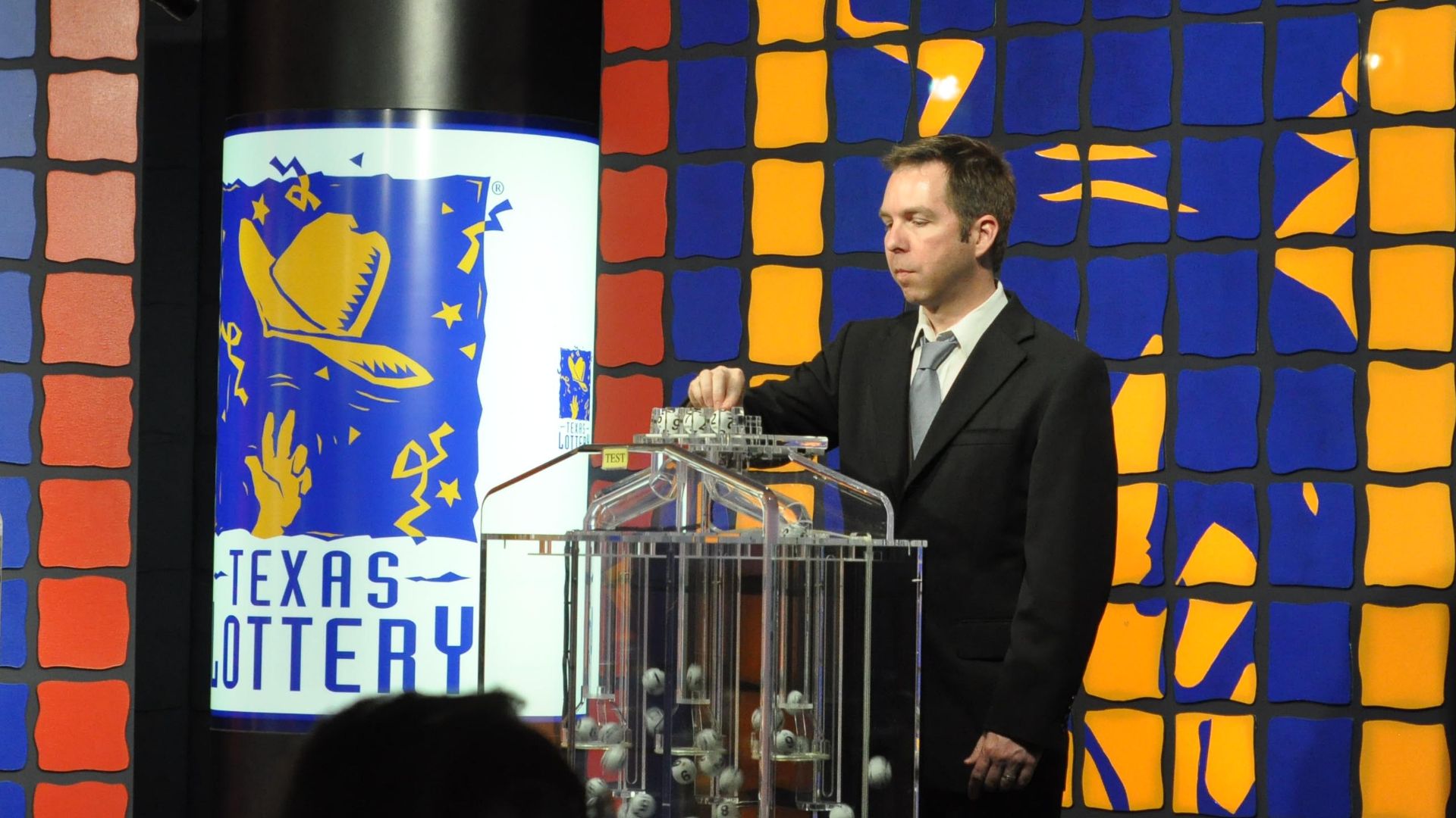 A drawing for the Texas Lottery, being conducted at the lottery's television studio in Austin.