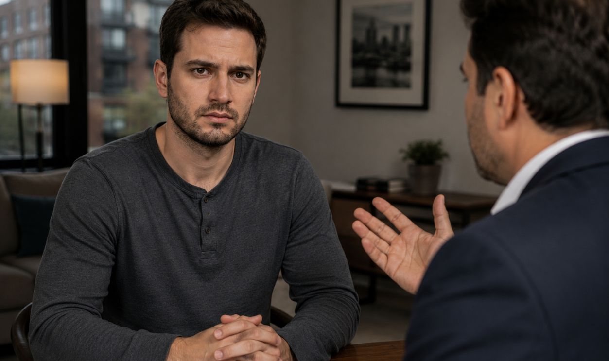 man talking to landlord