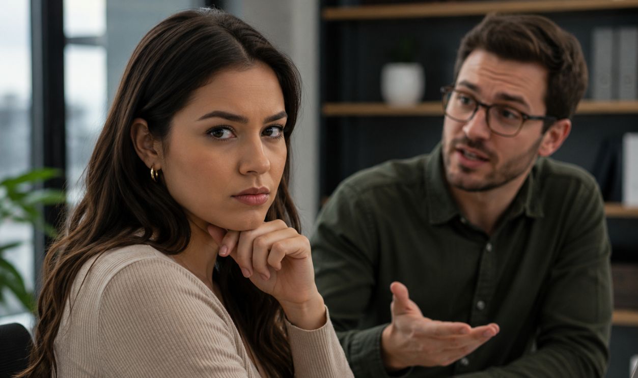 coworker talking to each other