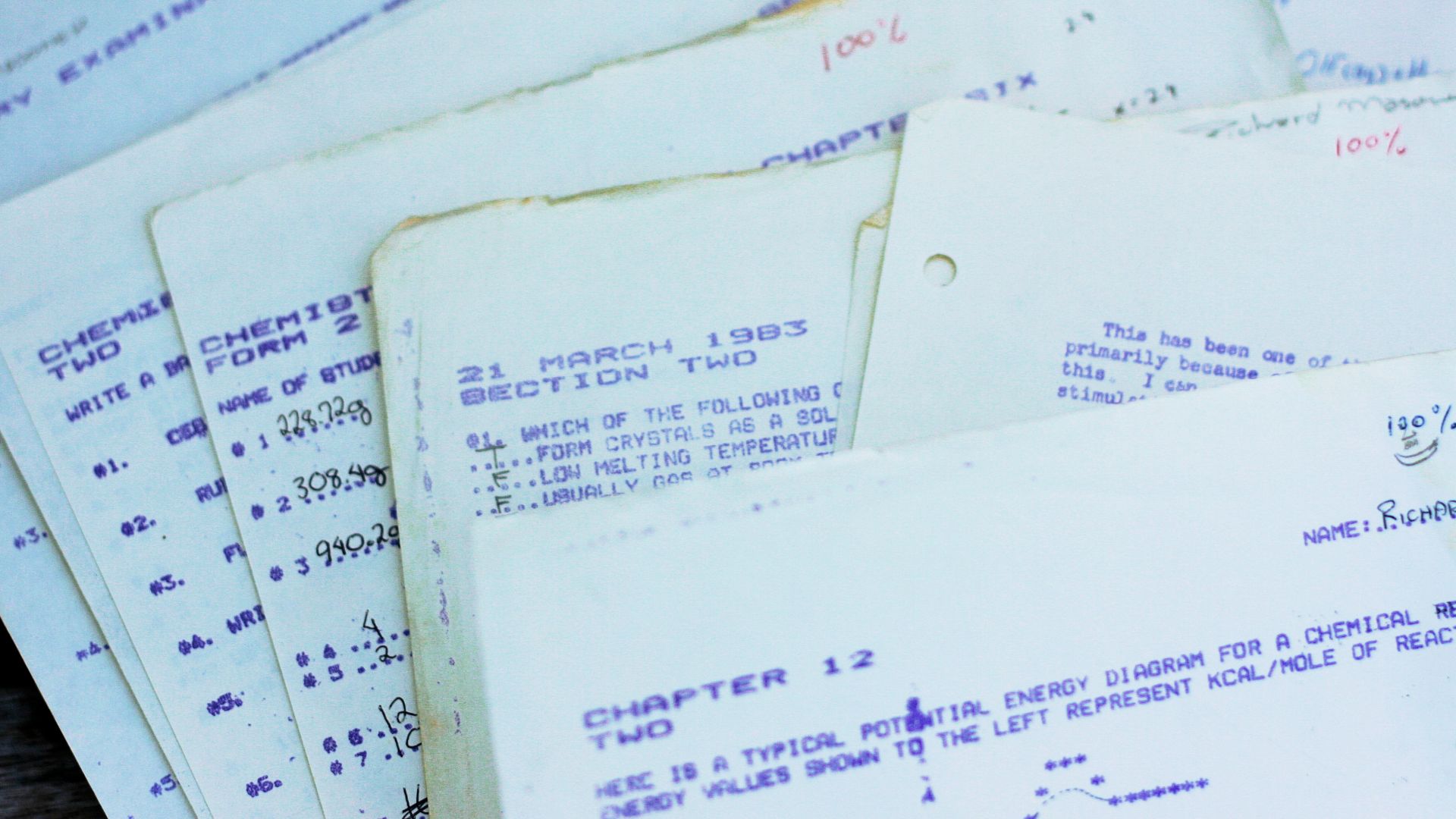 MISLABELED: These chemistry tests were copied via a spirit duplicator or