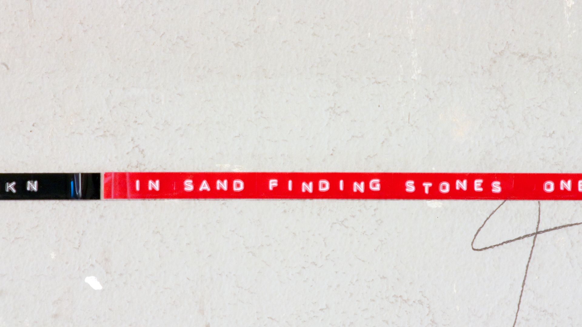 A poem by Rick Holland, embossed onto Dymo tape. Installation with Brian Eno, Marlborough House, London, 2010.
