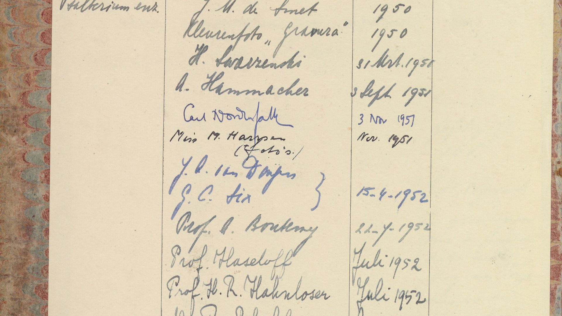 Library check-out card (period 1950-1966) from the Koninklijke Bibliotheek in a psalter (prayer book) made for Eleanor of Aquitaine from around 1185 from the collection of the KB