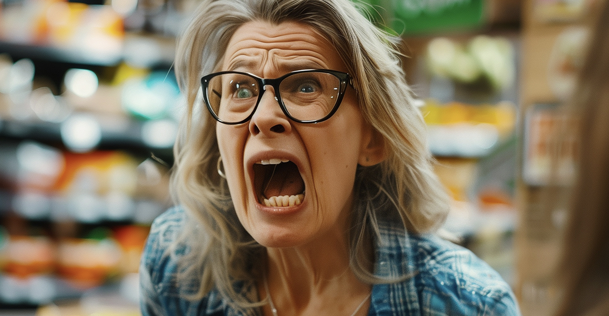Angry senior in a grocery store.