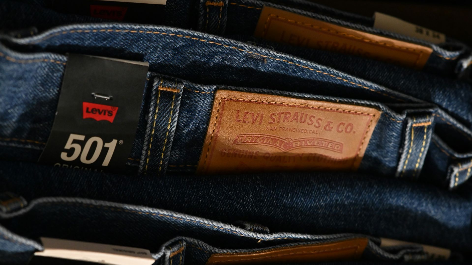 a close up of a pair of jeans with a label on it