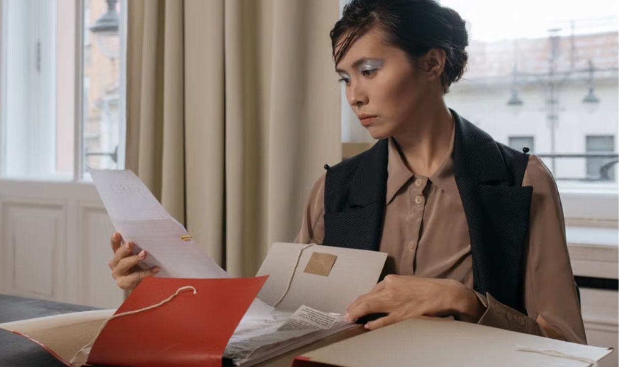 woman reviewing documents 