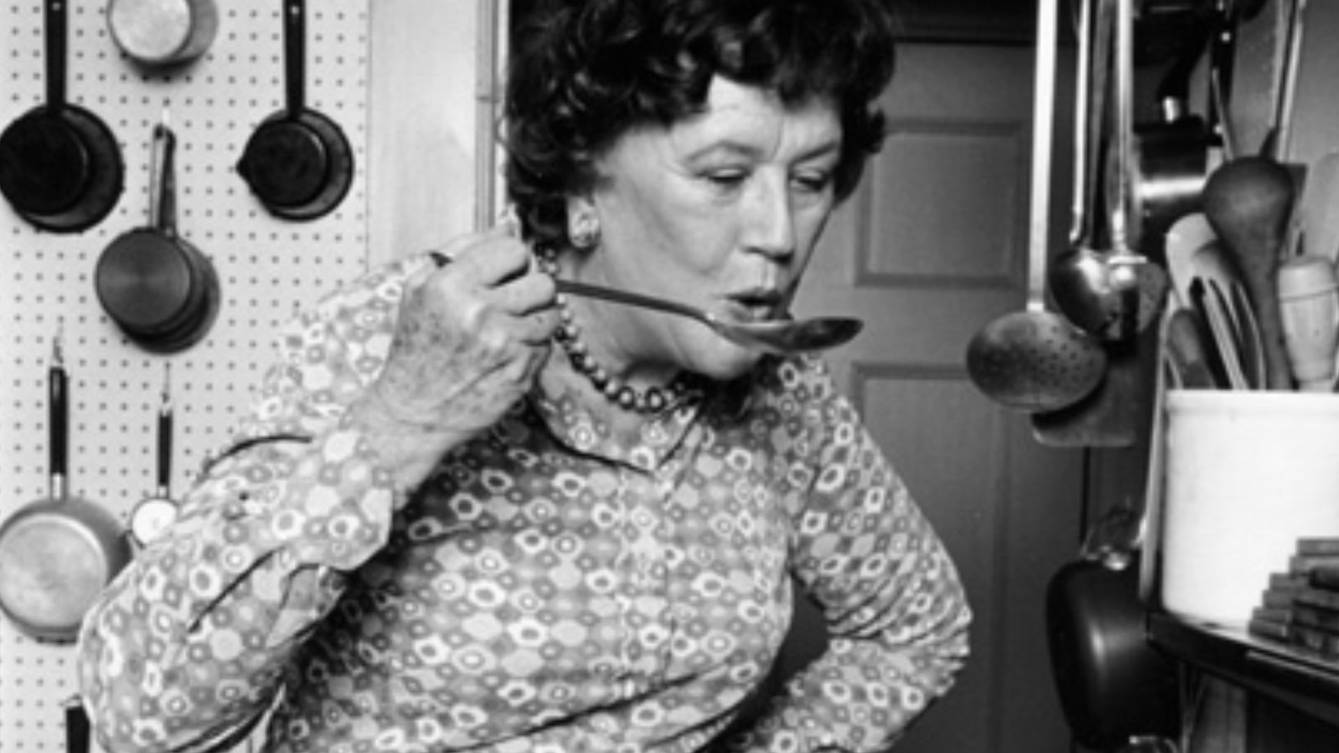 Julia Child in her kitchen as photographed ©Lynn Gilbert, 1978, Cambridge, Massachusetts.