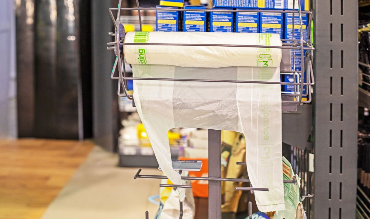 disposable bags of food products that are decomposed in nature in a supermarket in Kyiv on May 5, 2025