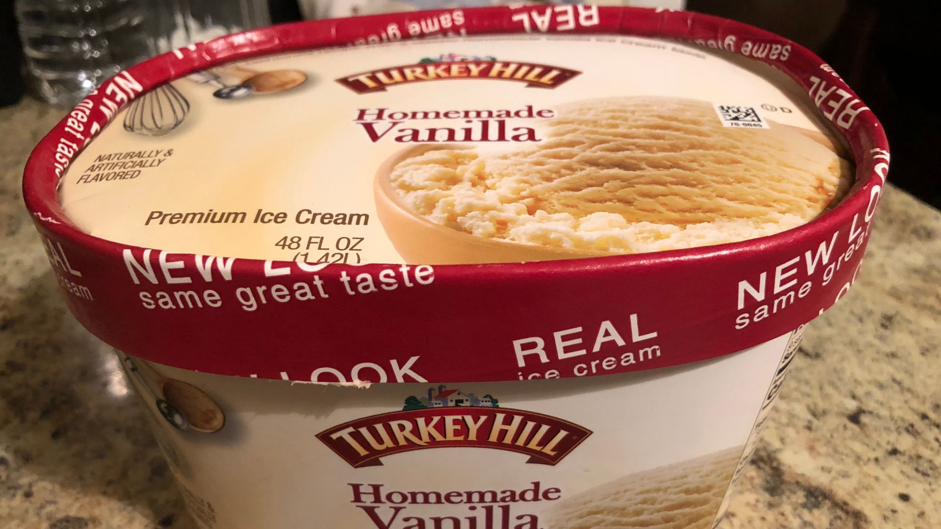 An unopened tub of Turkey Hill Homemade Vanilla Premium Ice Cream in the Parkway Village section of Ewing Township, Mercer County, New Jersey