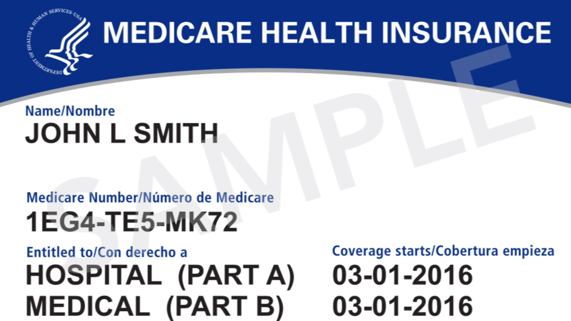Sample for the new United States Medicare program cards that began rolling out in 2018.