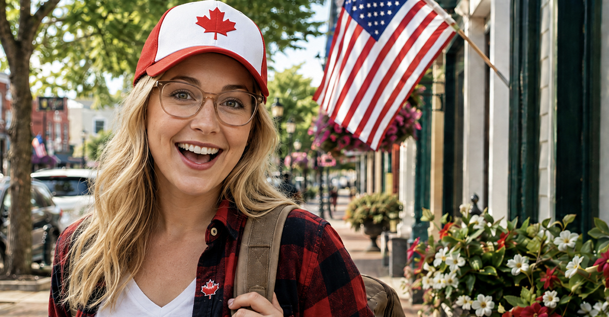 Canadian woman in an American town