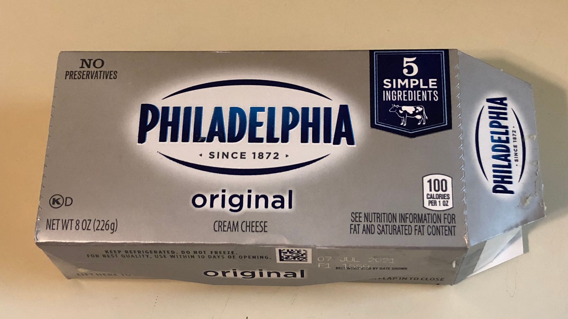 A box of Philadelphia Cream Cheese in the Franklin Farm section of Oak Hill, Fairfax County, Virginia