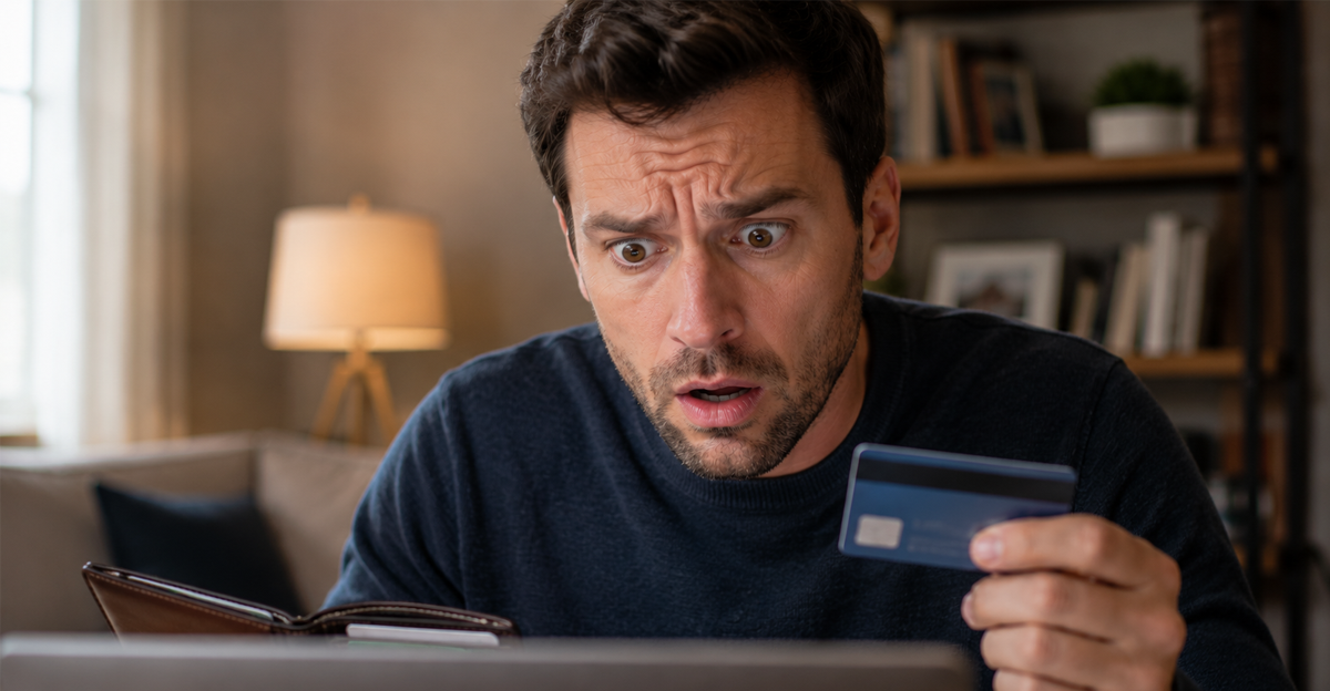 man at laptop worried about credit card charges