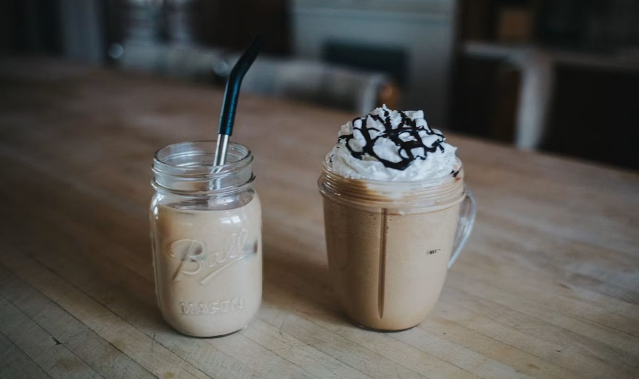 milk shake in clear glass jar