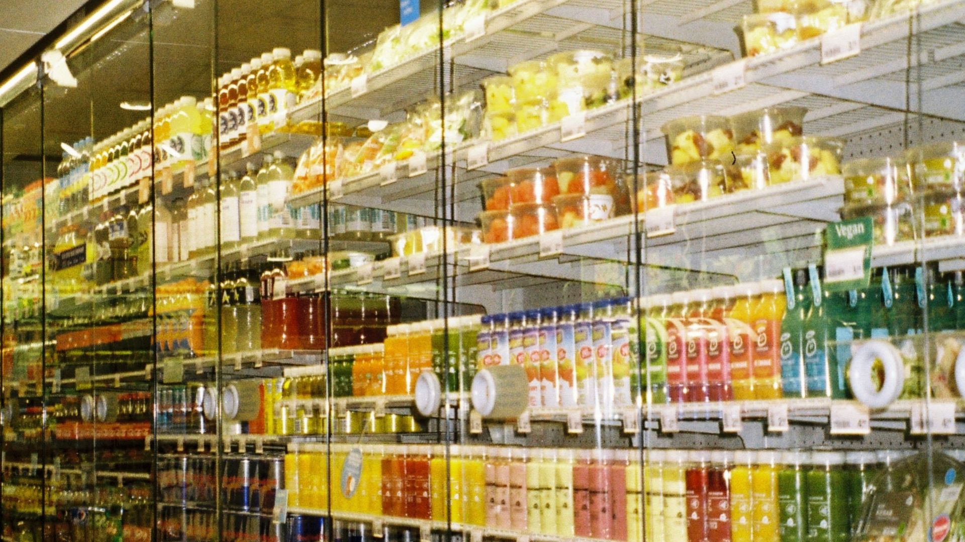 assorted food containers on shelf