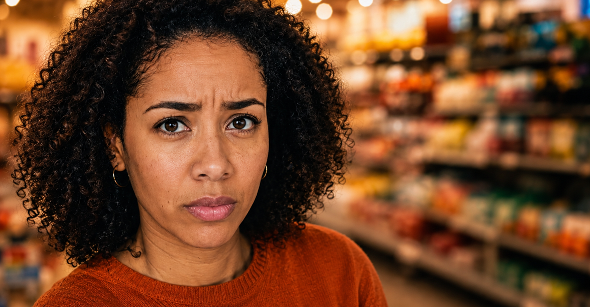 AI-generated image of a woman at a grocery store.