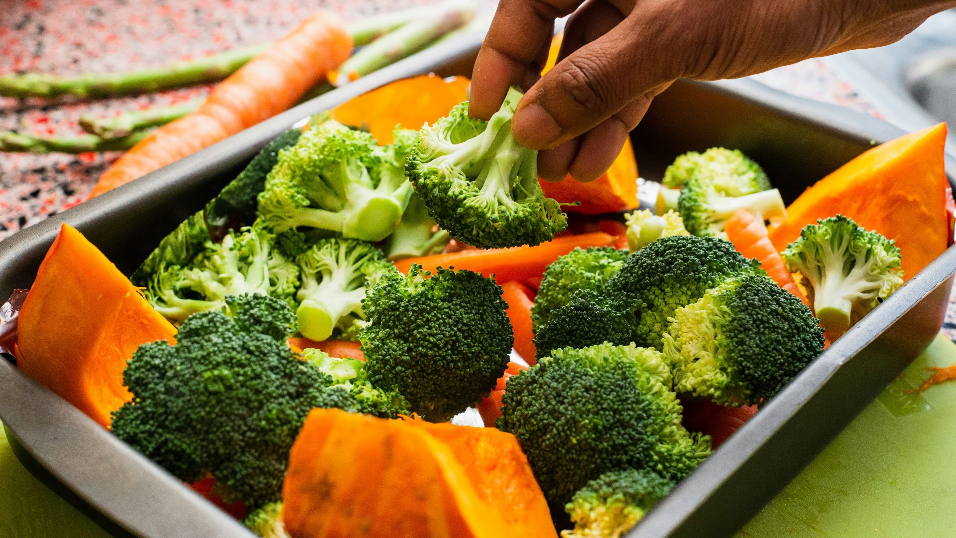 broccoli and squash in tray