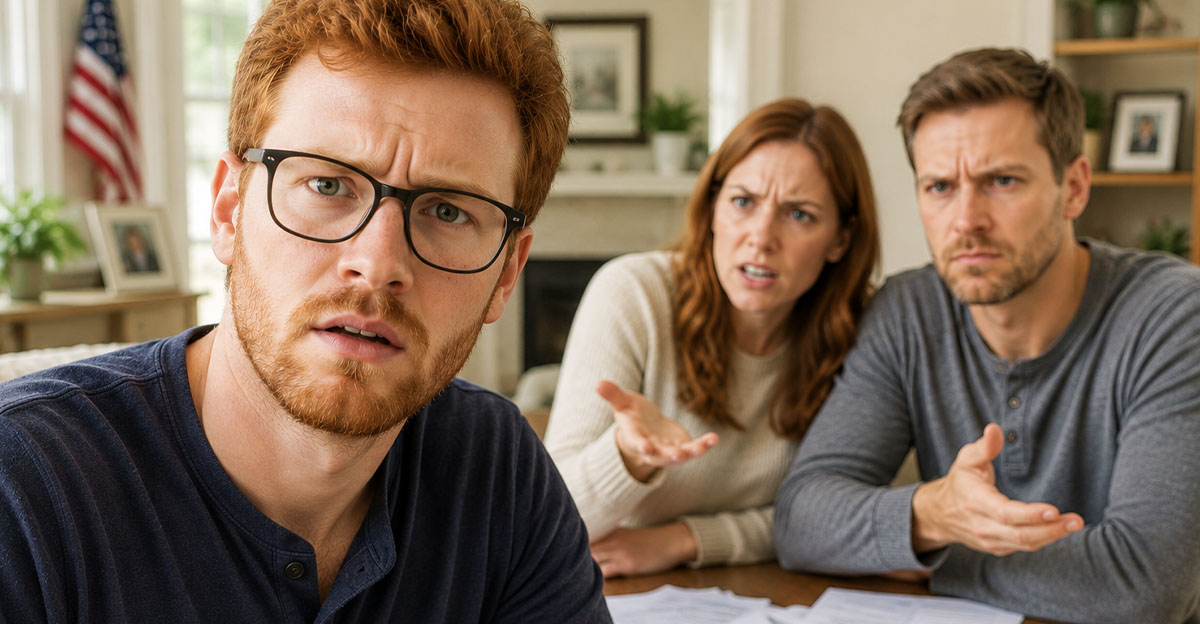 Three people having a discussion at a table