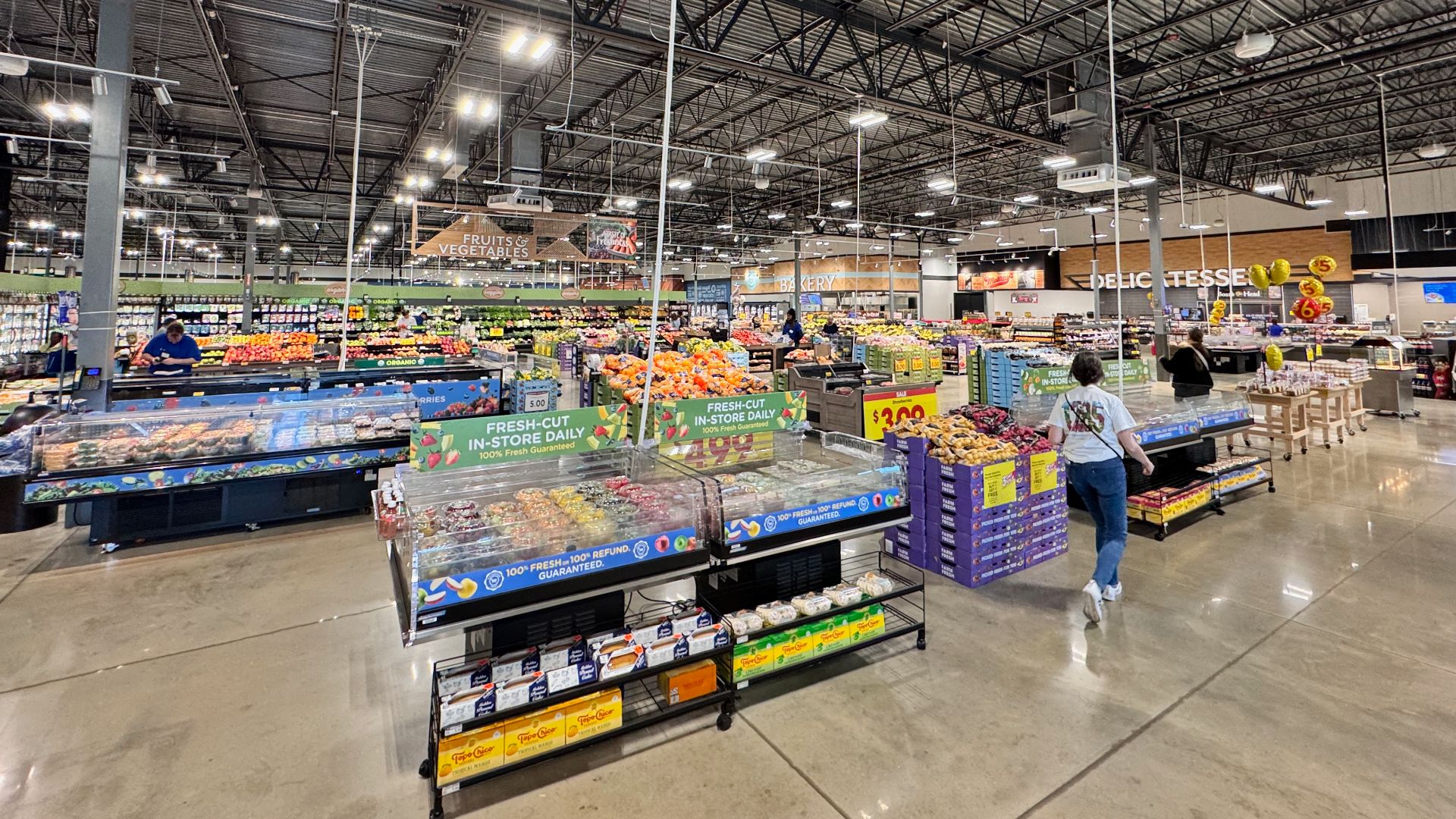 The interior produce section of a Kroger Marketplace store in Athens, Georgia