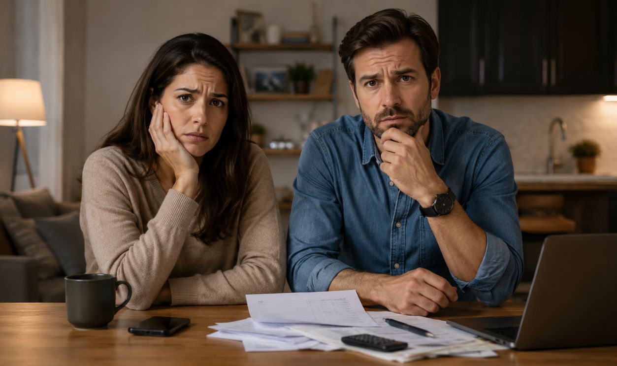 Concerned Couple Reviewing Household Finances