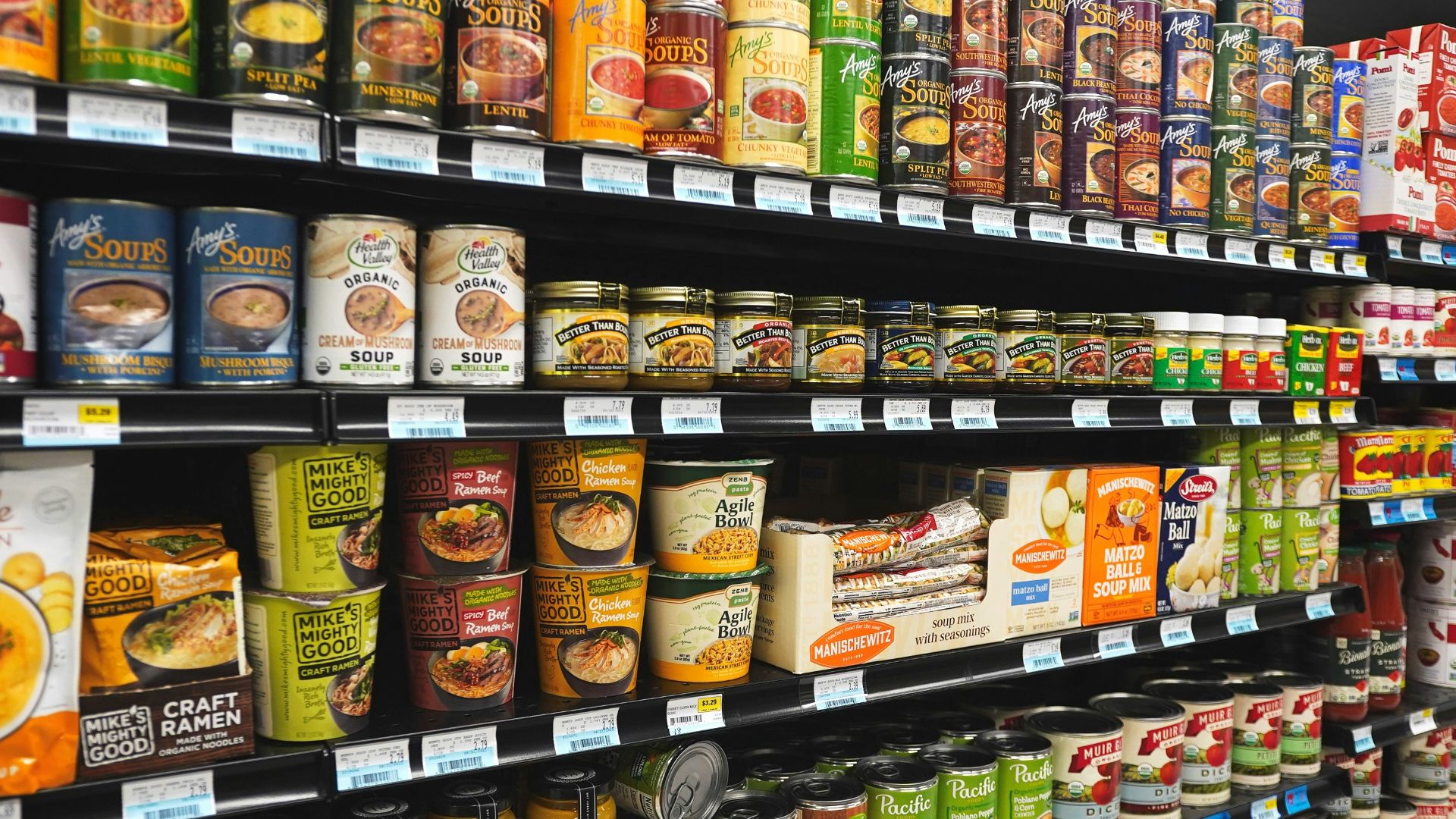 A grocery store filled with lots of food