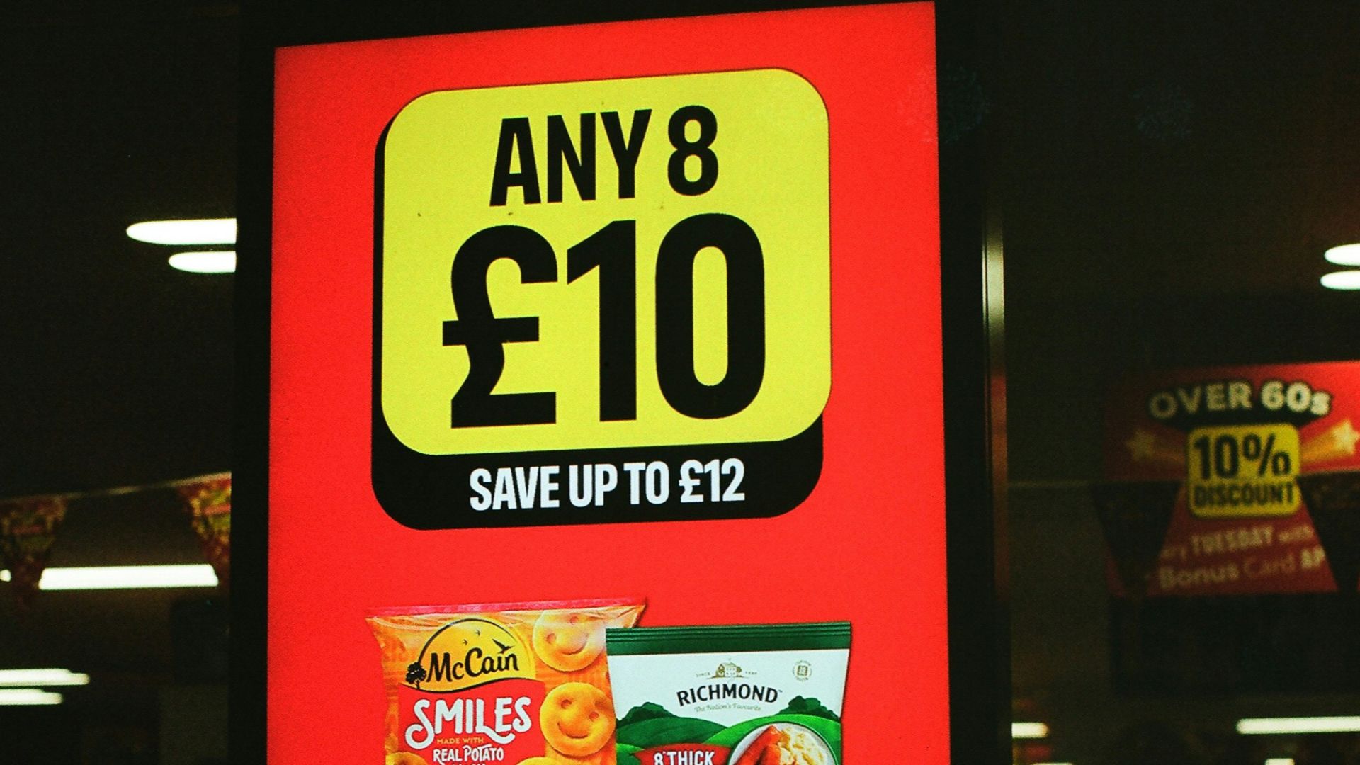 Supermarket promotion for any 8 items for £10