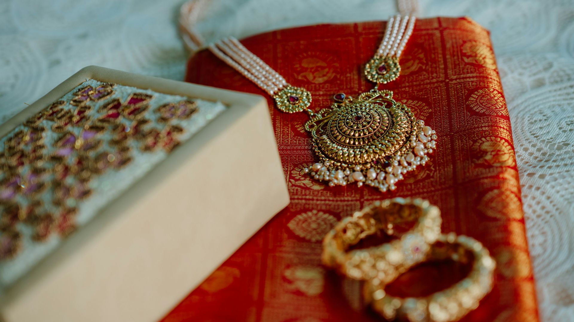 A box and a necklace on a table