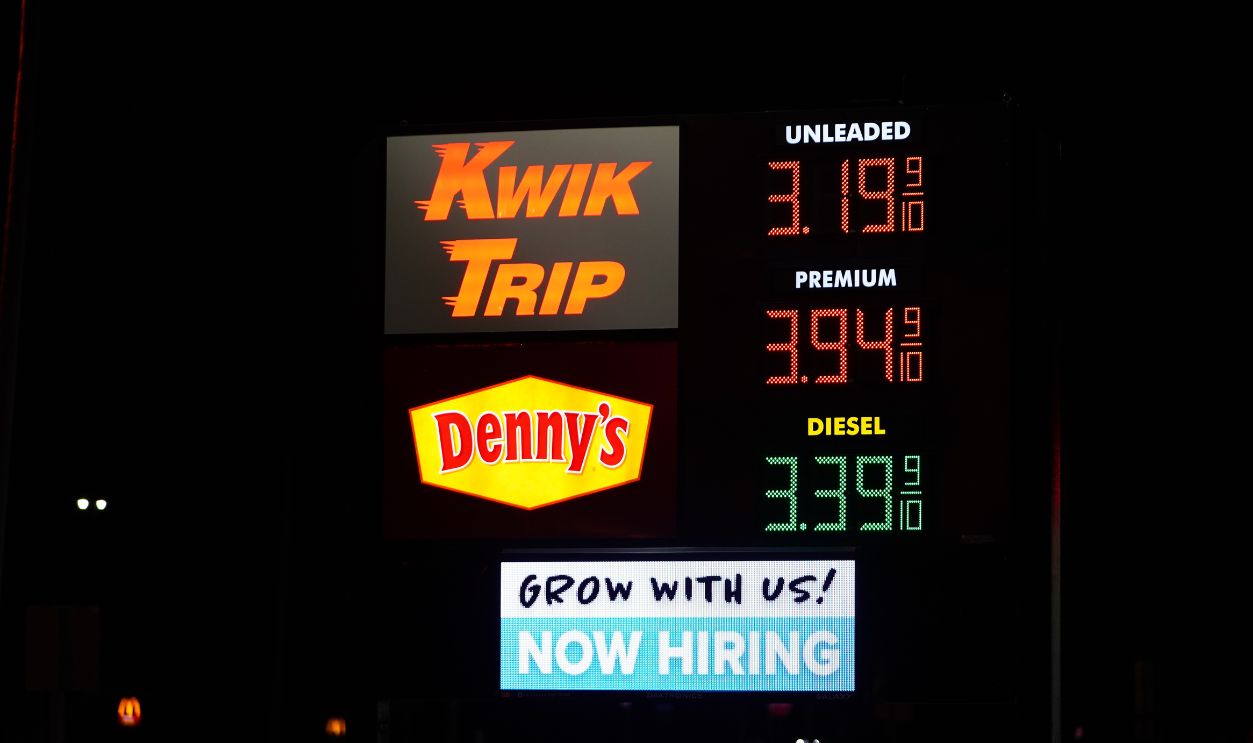 Mauston, Wisconsin USA - October 22nd, 2021: Fuel prices in Wisconsin near 3.20 a gal due to inflation