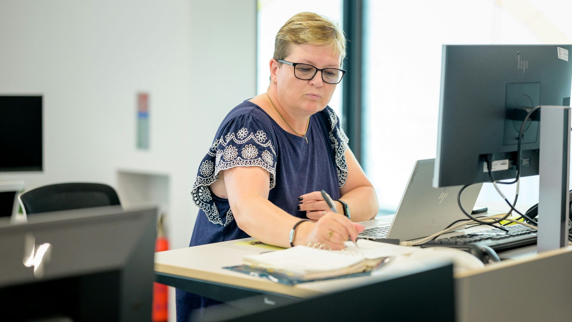 a person sitting at a desk