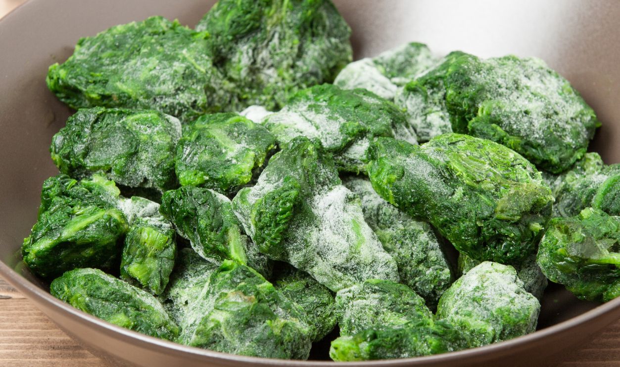 Frozen Spinach. Defrosting. Cooking Process. Preparation Stage