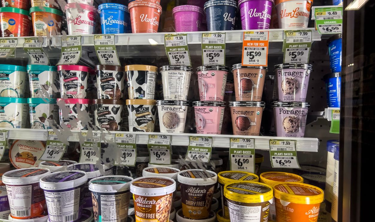 Shutterstock-2235323399, Mill Creek, WA USA - circa September 2022: Wide view of ice cream products for sale inside a Sprouts Market.