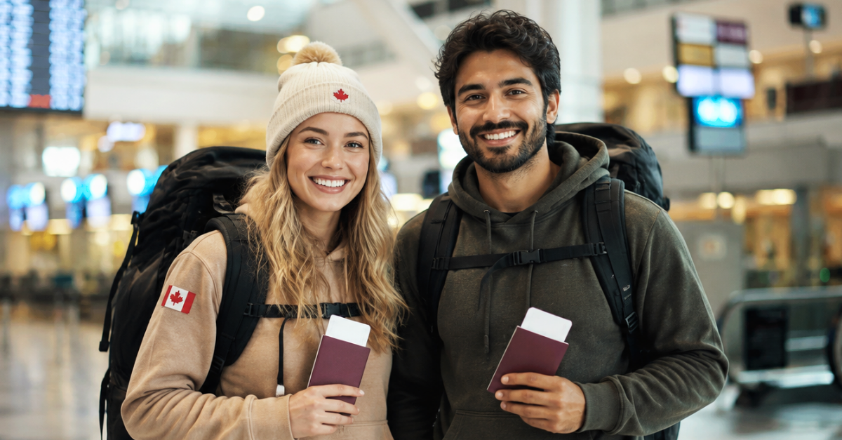 Smiling Travelers at the Airport