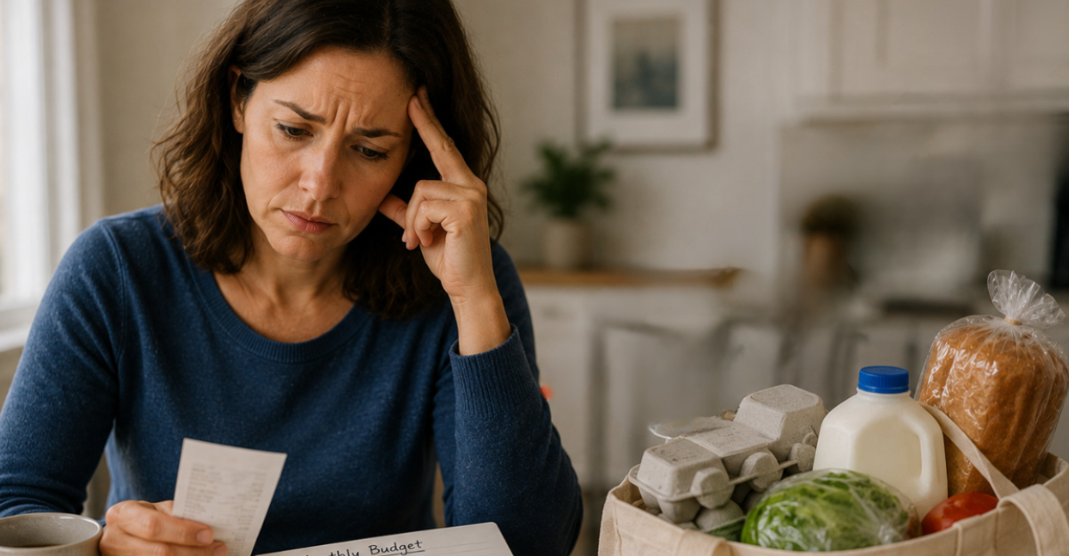 concerned woman looking at budget
