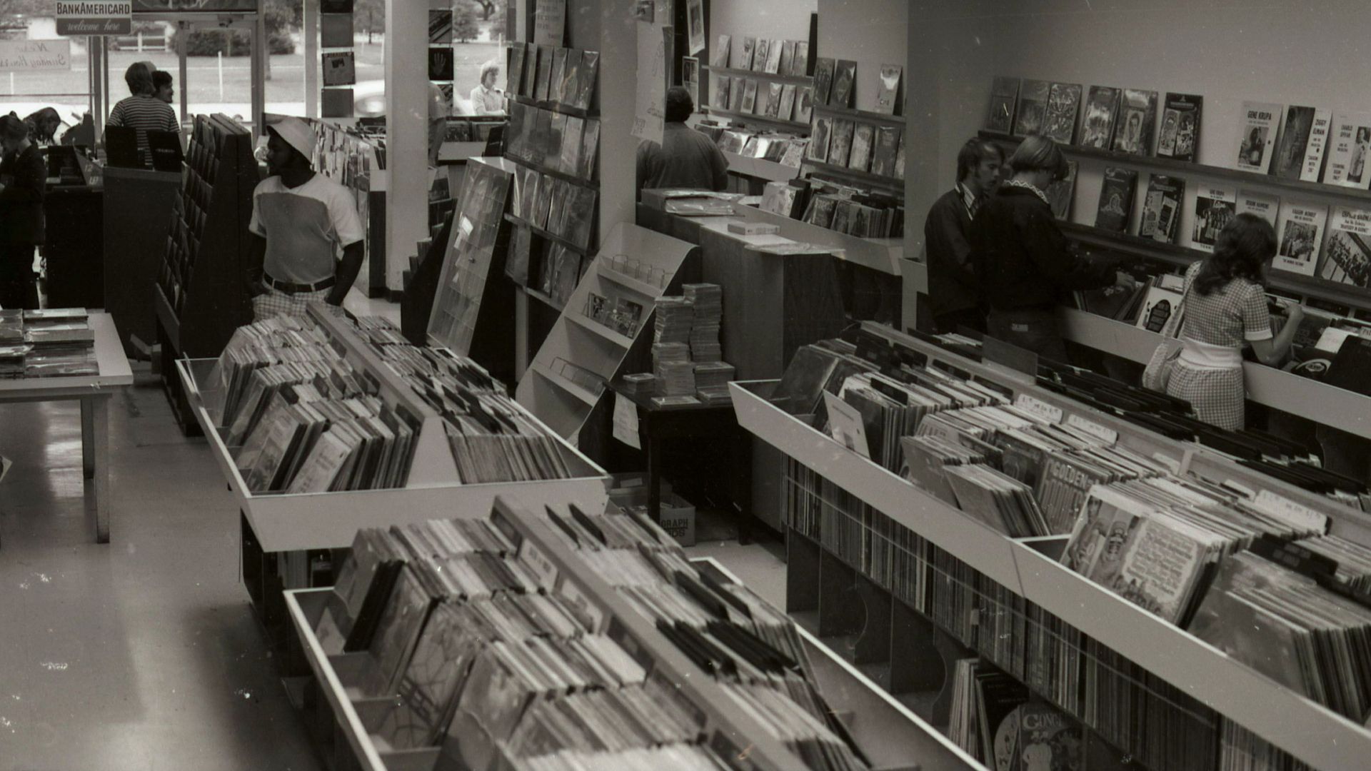 Photographs taken by A.V. Shirk of the interior of Discount Records shop. Albin Vineyard Shirk, commonly known as “A.V.” was born on April 8, 1938. He grew up in Ohio and graduated from Worthington High School, later attending The Ohio State University in