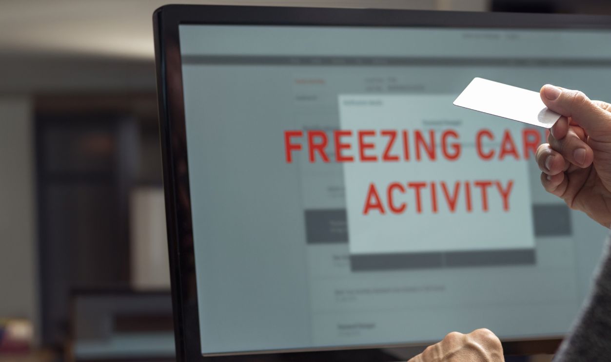 Man having problem with blocked credit card while making online payment. A man confronting a blocked account on his monitor, illustrating the need for effective problem-solving in tech environments