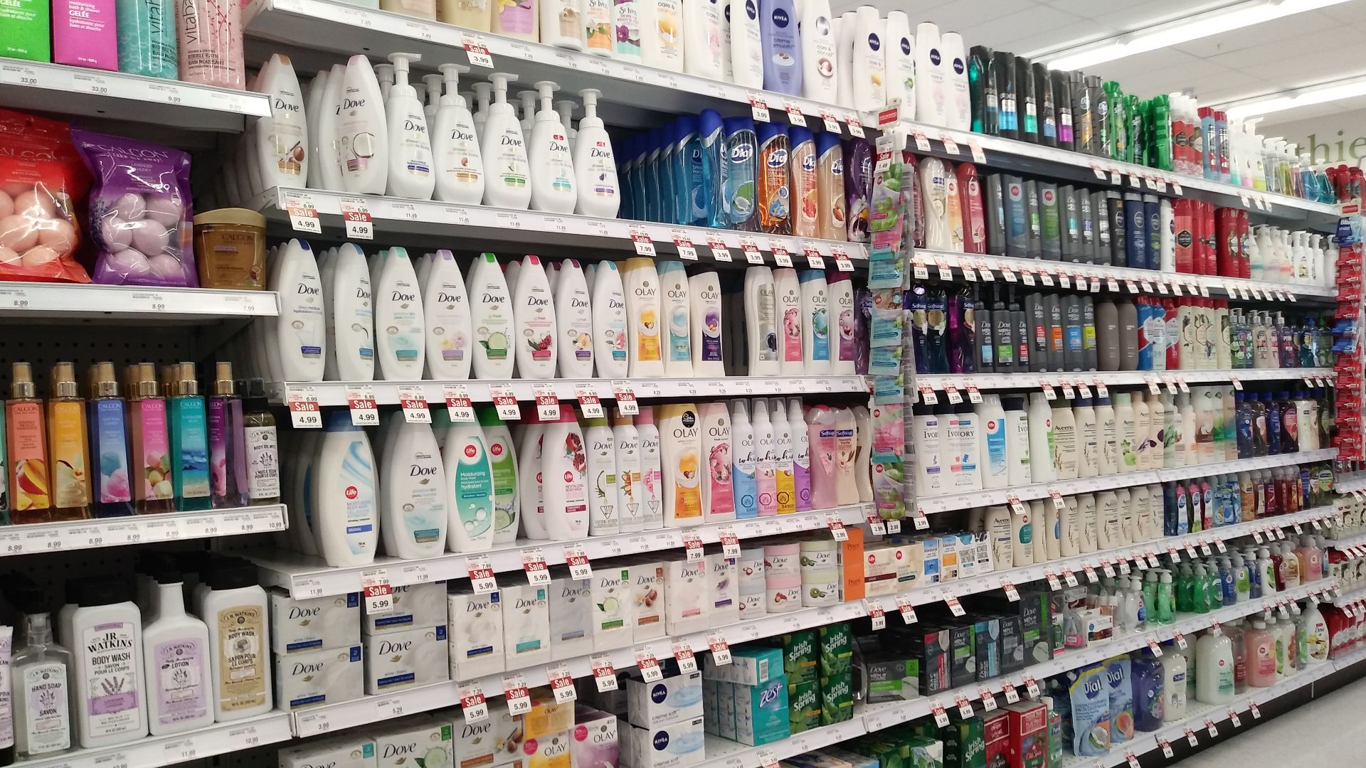The body wash aisle at a Shoppers Drug Mart store in Edmonton, Alberta, Canada in early 2020.