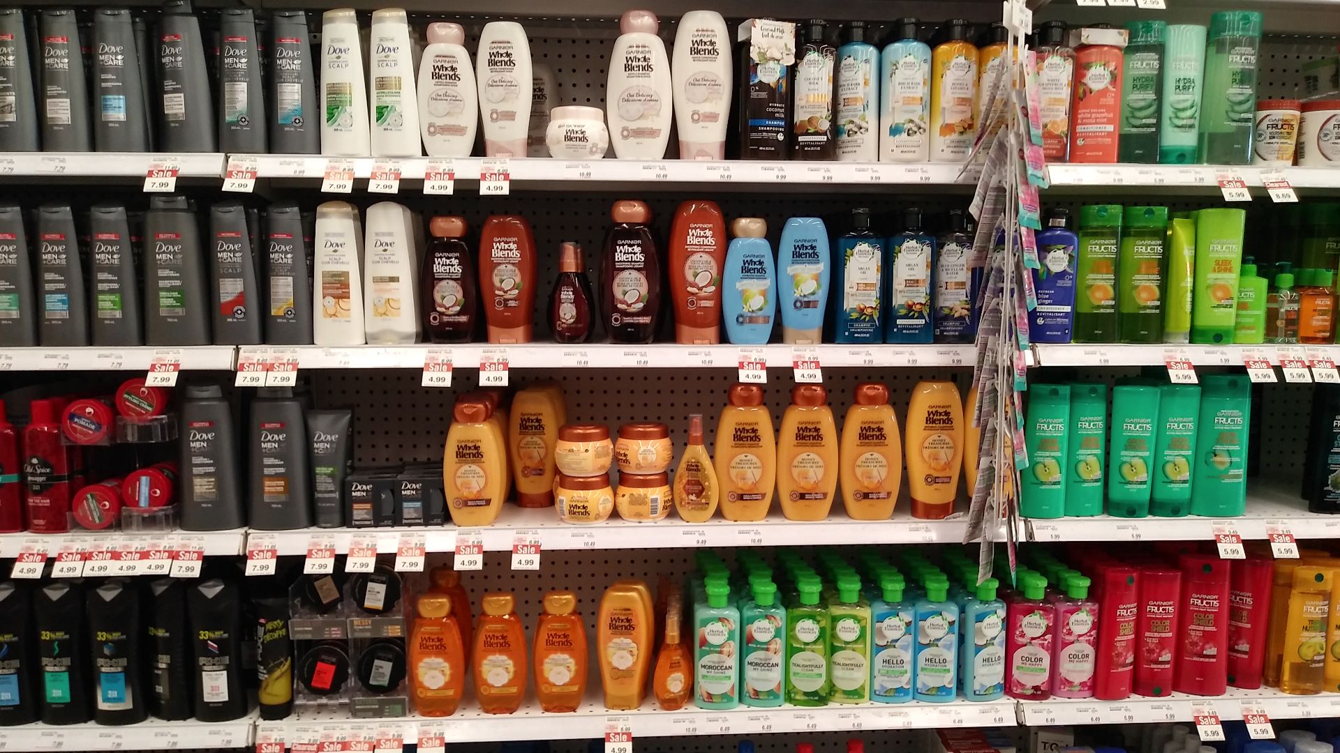 The shampoo aisle at a Shoppers Drug Mart store in Edmonton, Alberta, Canada in early 2020.