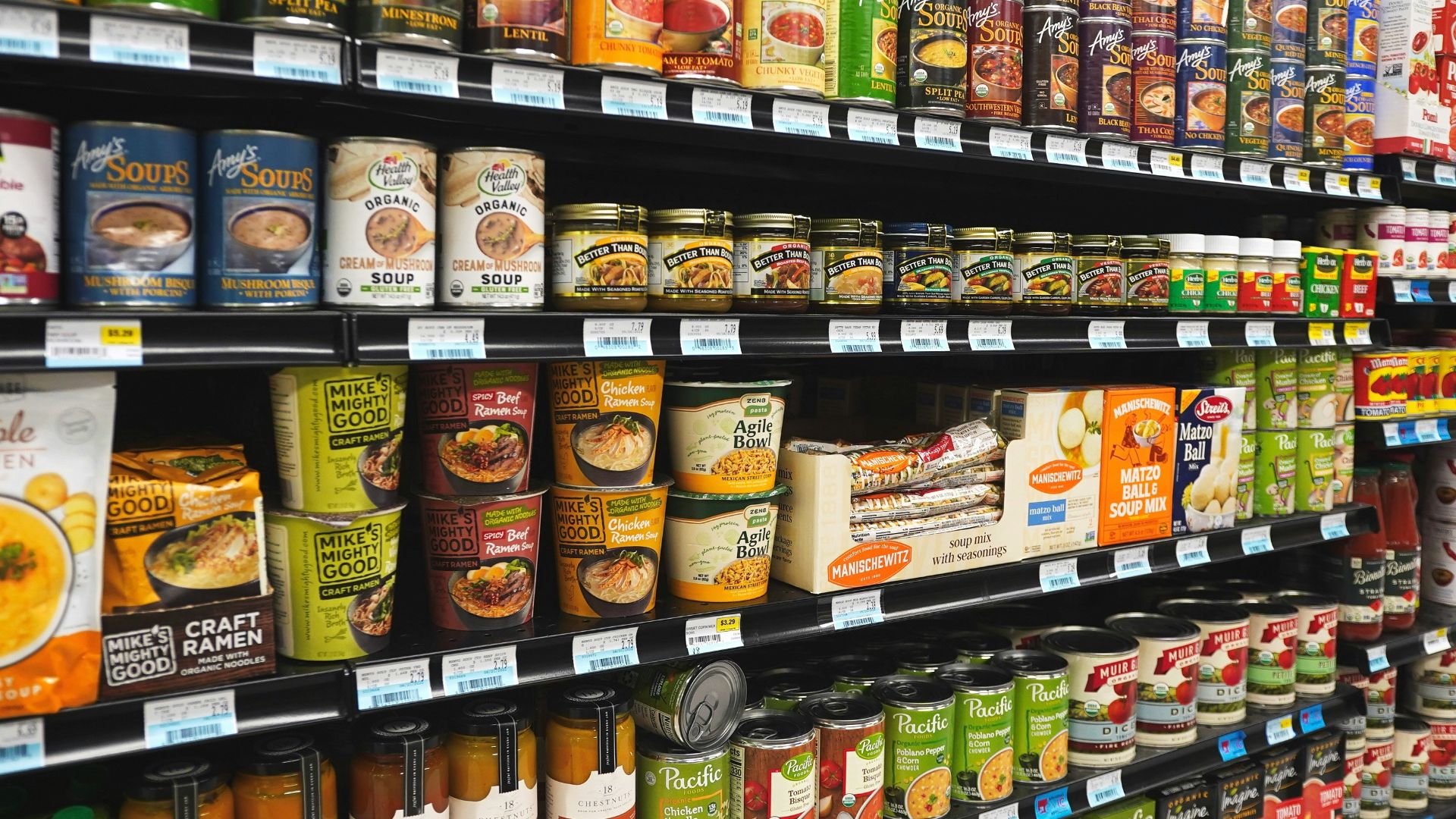 A grocery store filled with lots of food