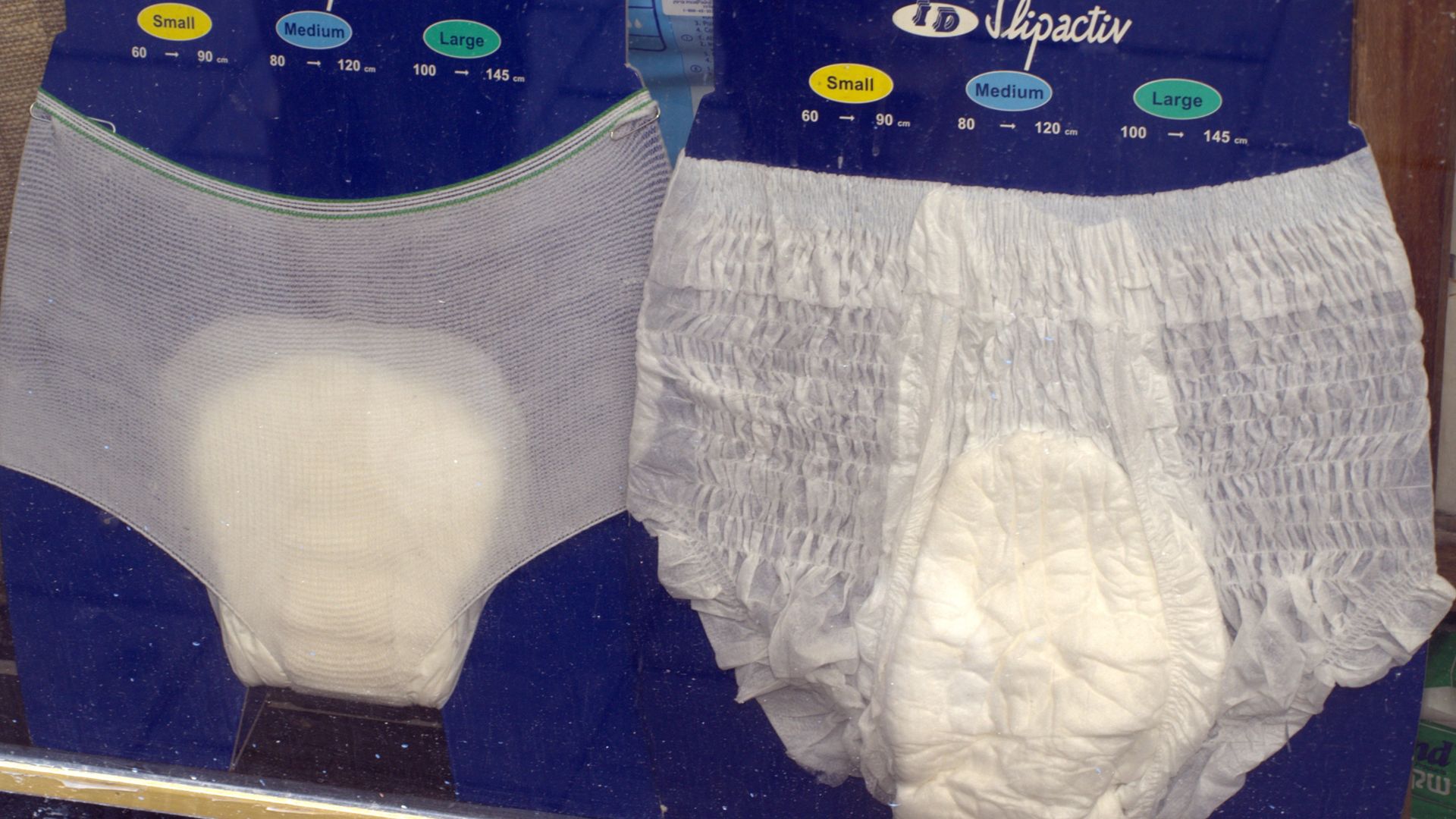 Adult diapers in Tel Aviv, Israel.