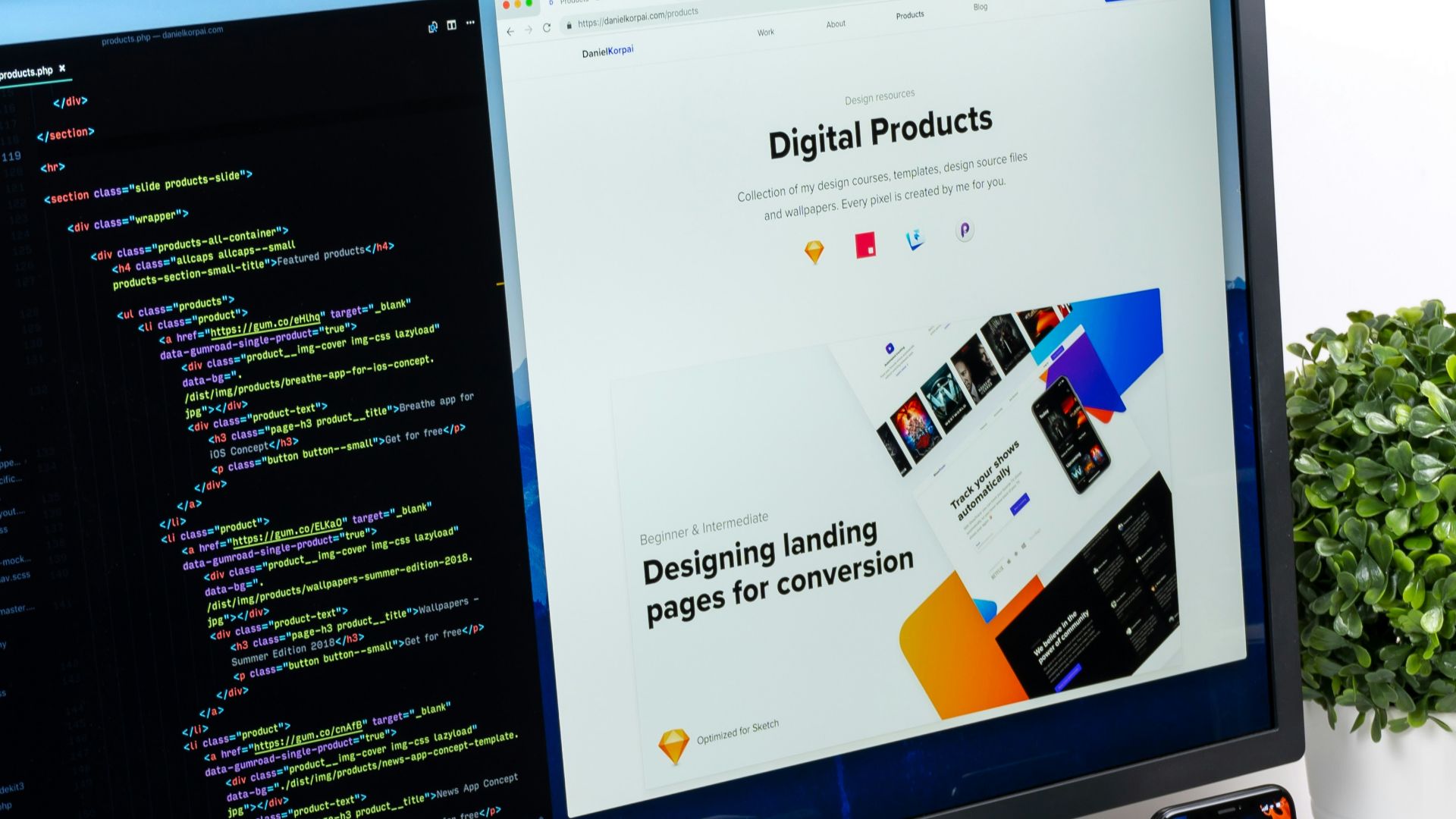 turned-on monitor displaying digital products