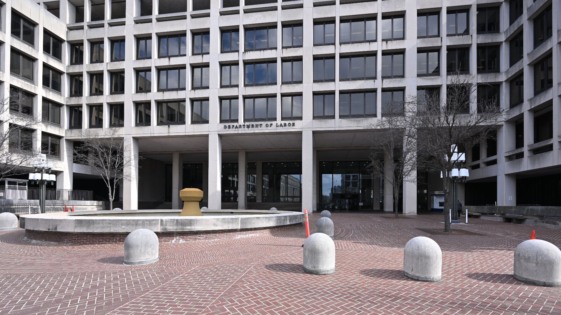 The United States Department of Labor entrance plaza at the Frances Perkins building. This entrance, at 3rd and C St, is the visitor's entrance and is also called the Fountain Entrance. 200 Constitution Avenue NW, Washington, DC 20004.