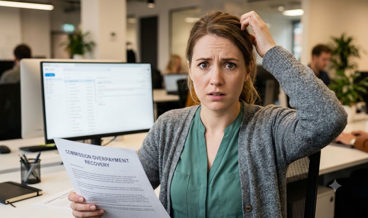 Confused woman holding recovery notice.