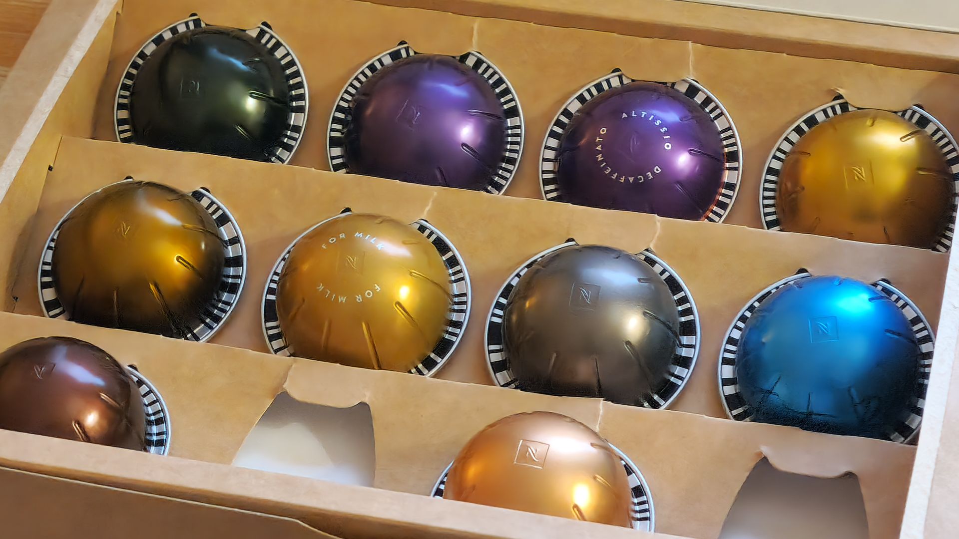 An internal shot of a Nespresso Vertuo Coffee Selection Box