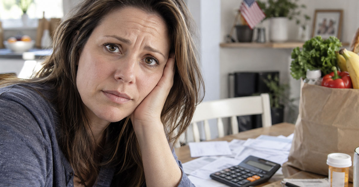 Worried woman checking her bills