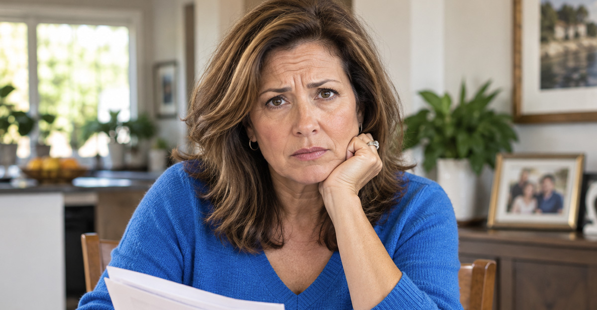 AI-generated image of a woman worried about paying her parent's medical bills with money from the estate.