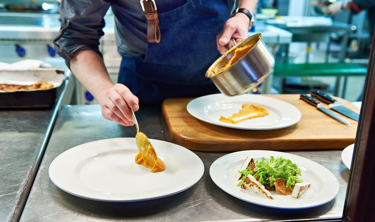 Cook are served at squash spread for meat dishes at the restaurant