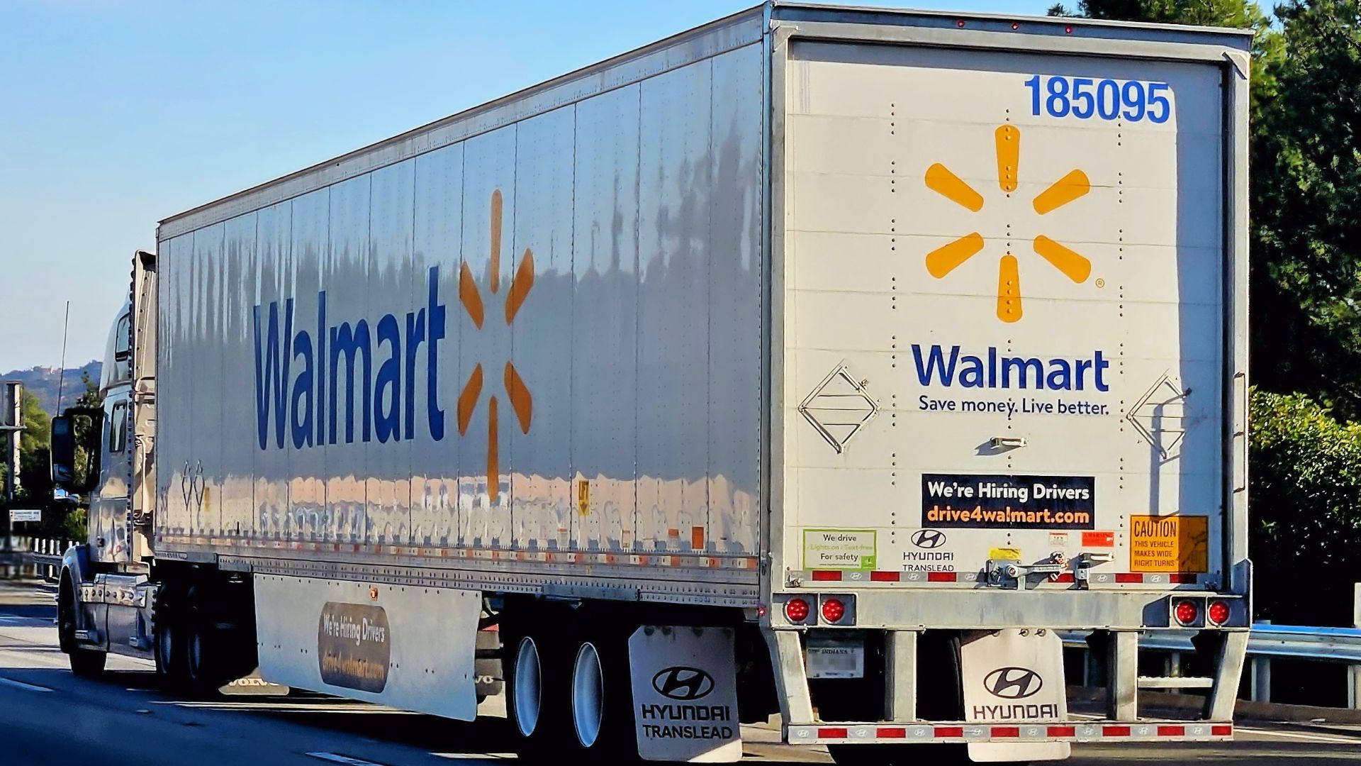 Walmart semi-trailer truck on Interstate 210 in Glendale, California, USA.