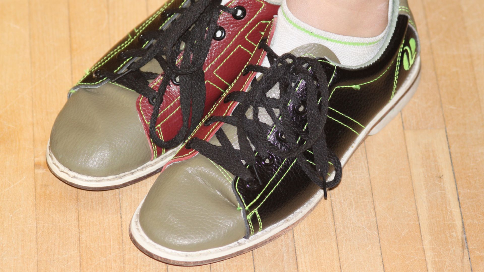 Pair of tricolor bowling shoes.