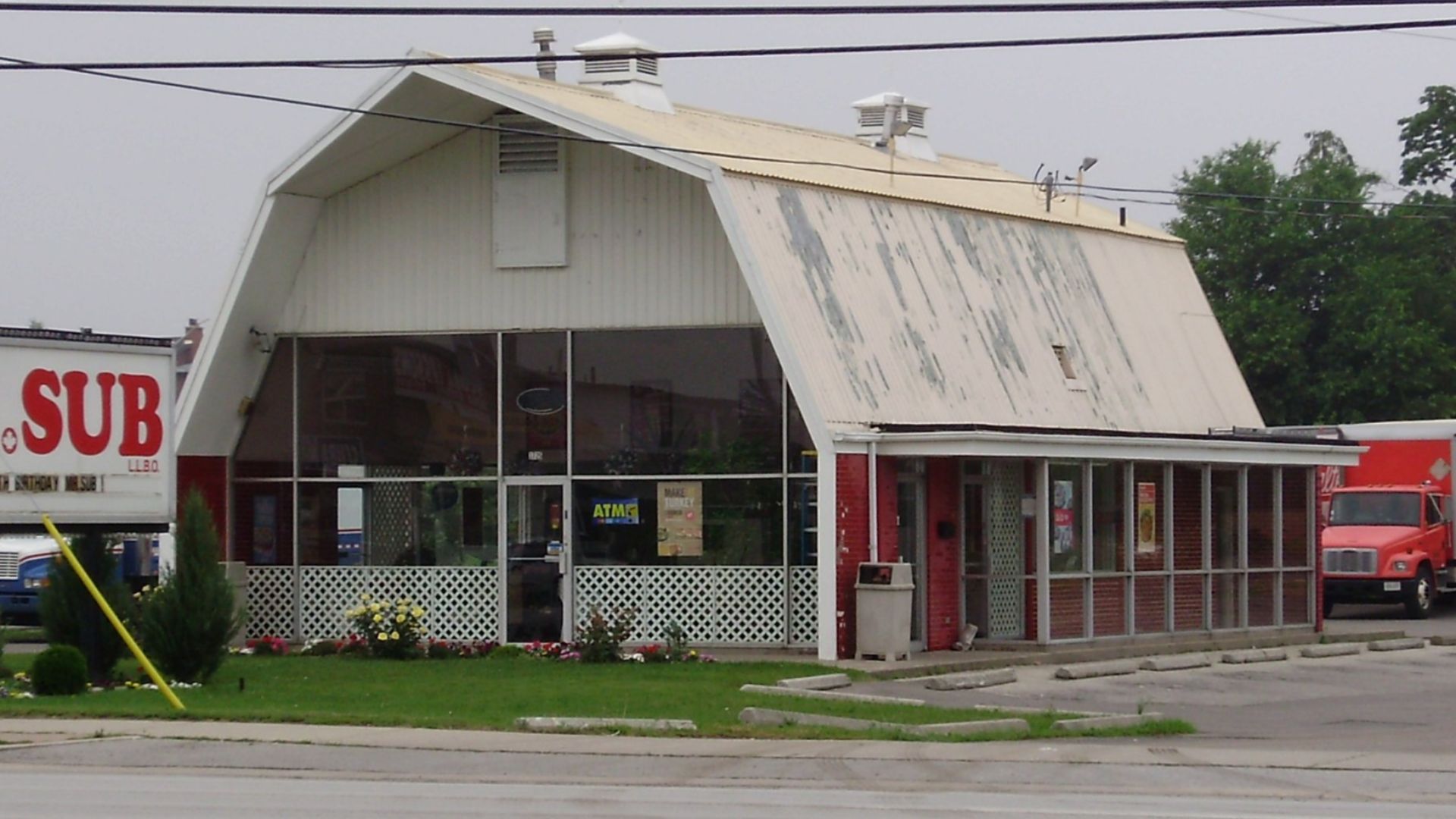 A Mr. Sub restaurant housed in a converted barn, located on the north side of Dundas Street East in Mississauga,Ontario, Canada.